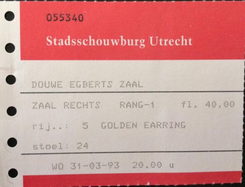 Golden Earring show ticket#5-24 Utrecht - Stadsschouwburg March 31, 1993